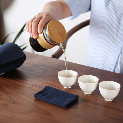 建白玉瓷功夫茶具套装 描金小套旅游便携品名套装 定制LOGO代发|ru