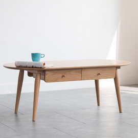 北欧实木茶几抽屉小户型客厅日式原木设计师家具橡木现代简约茶几