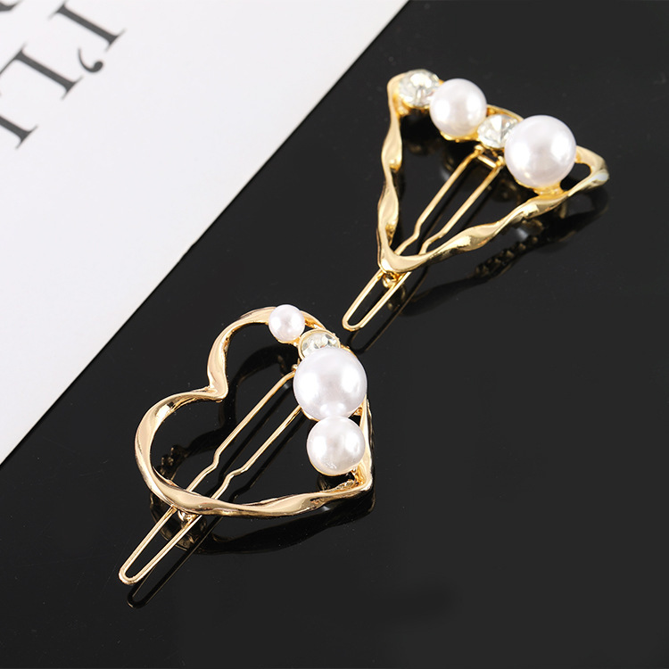 Hair Accessories For Girls Simple Retro Geometric Pearl Gold Small Hair Clip display picture 4