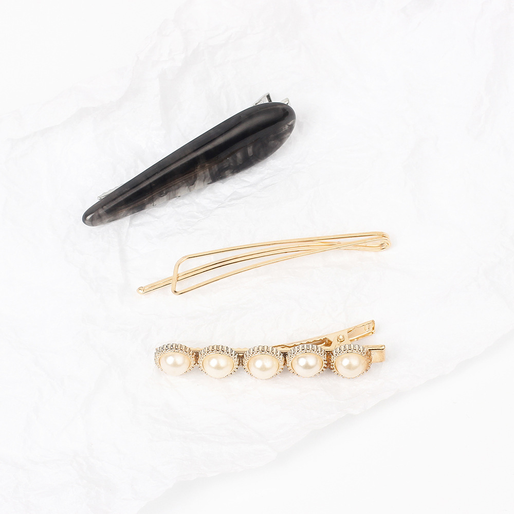 13g Weight Headwear Classification Birthday Occasion Women'S Gender Coffee, Grey, White, Black Color Korean Geometric Pearl Alloy Hairpin Set 9