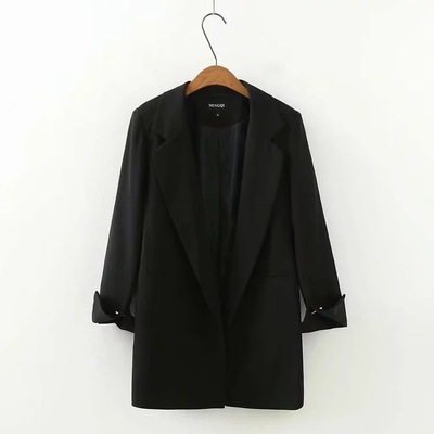 大码女装批发秋季黑色休闲百搭中长款长袖女士西装外套跨境批发|ms