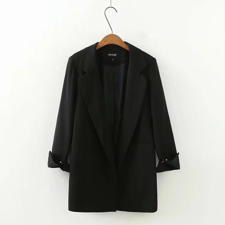 大码女装批发秋季黑色休闲百搭中长款长袖女士西装外套跨境批发|ms
