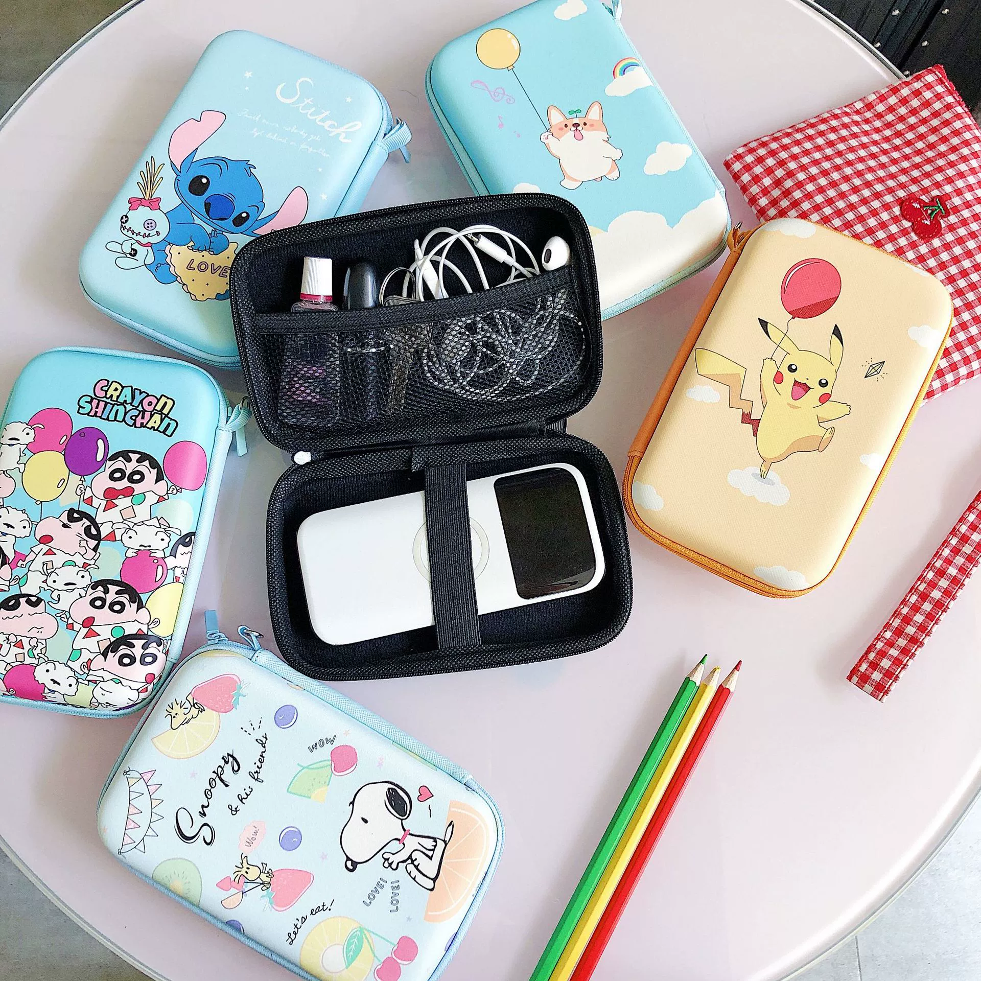 Cartoon rectangular power supply, headphones, charger, storage box, storage system, wallet
