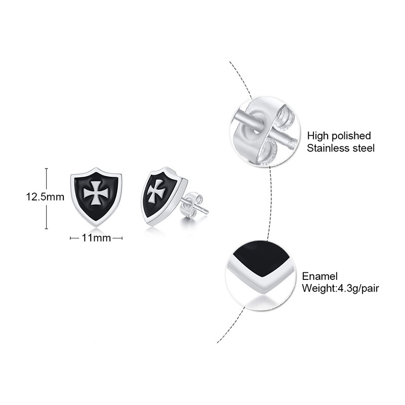 1 Pair Fashion Cross Titanium Steel Polishing Enamel Menu0027S Ear Studs