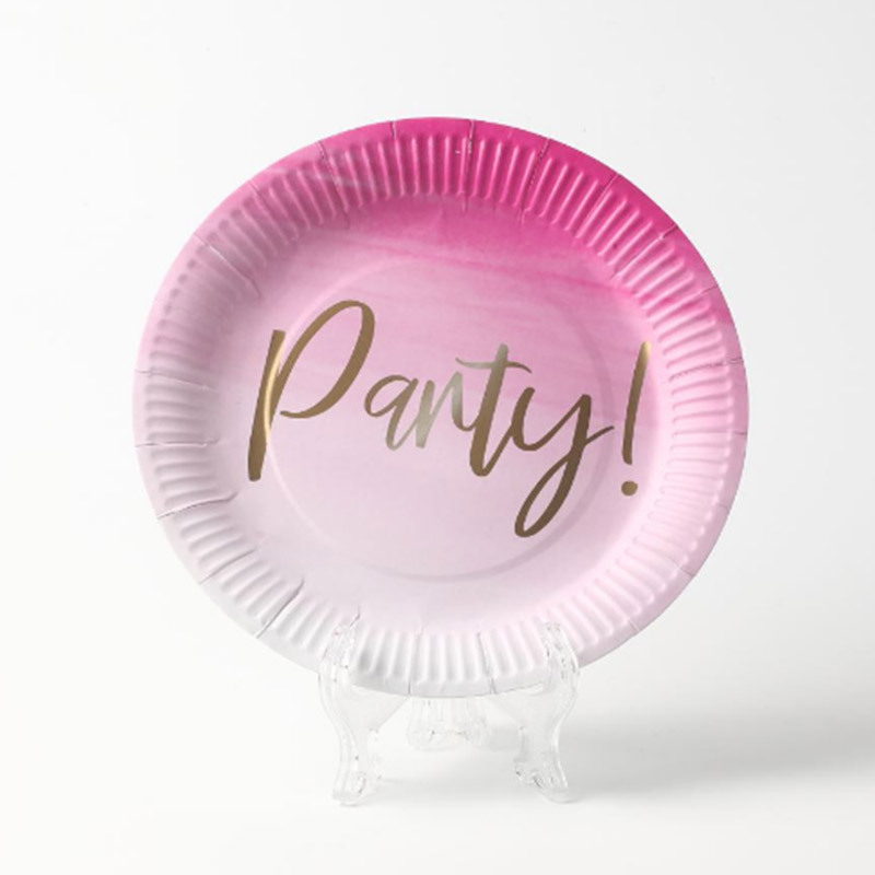 派对纸盘跨境生日节日纸质蛋糕餐盘碟子定制可降解一次性彩色纸盘