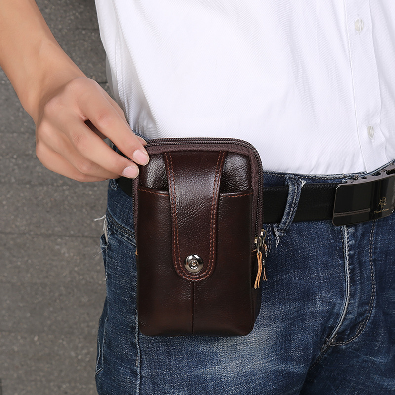 Three-Layer Vertical Bag Small Magnetic Buckle Waist Pack Leather Vertical Mobile Phone Bag Portable Men's Waist Pack Mobile Phone Storage Bag Small Hanging Bag undefined