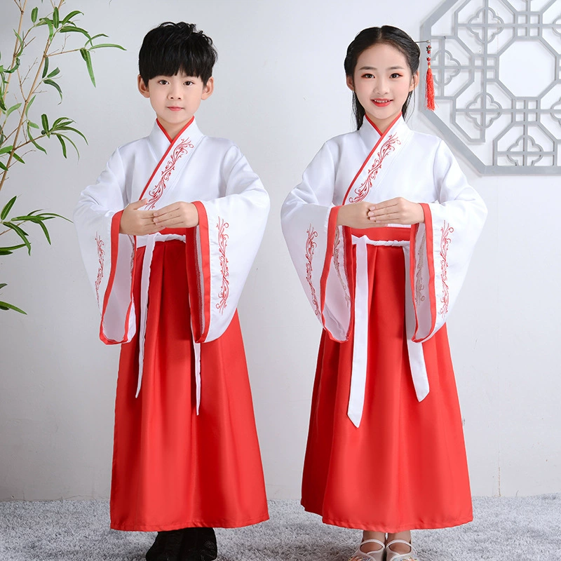 1 июня Детский древний костюм Костюм Госюэ для девочек Ханфу Мужской треххарактерный костюм для выступления Сутра Дизи Гуи Костюм для учеников начальной школы Книга Костюм
