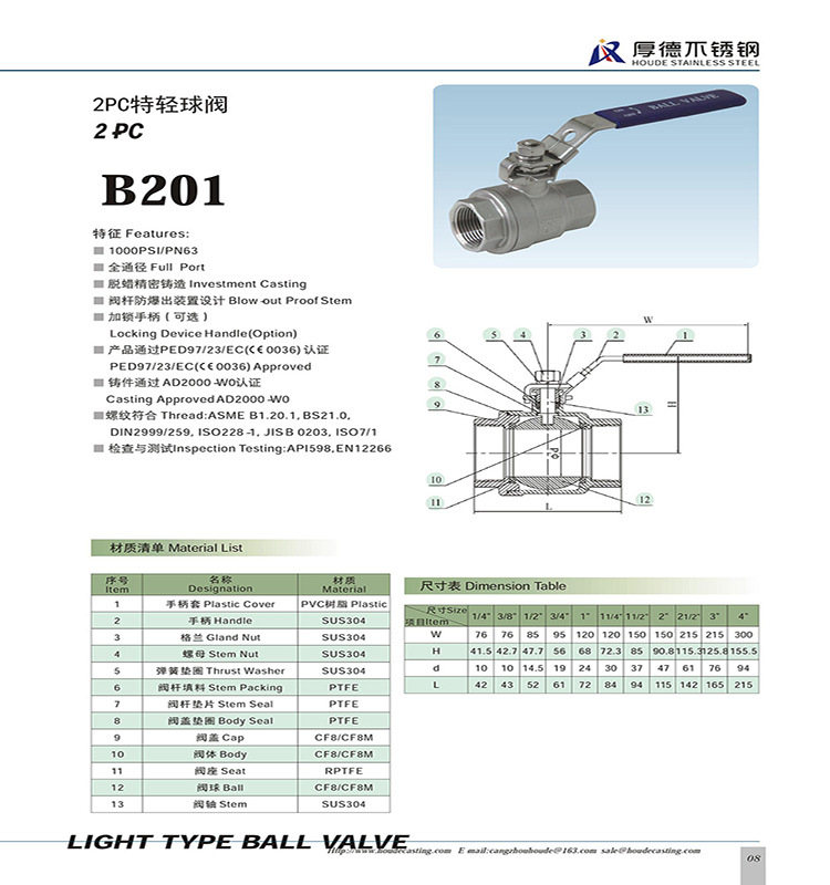 2PC特轻球阀 不锈钢球阀