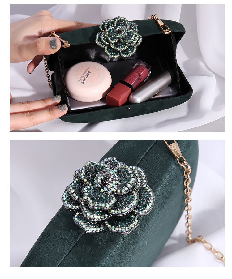 Red Green Dark Blue Metal Solid Color Flower Rhinestone Square Clutch Evening Bag display picture 1