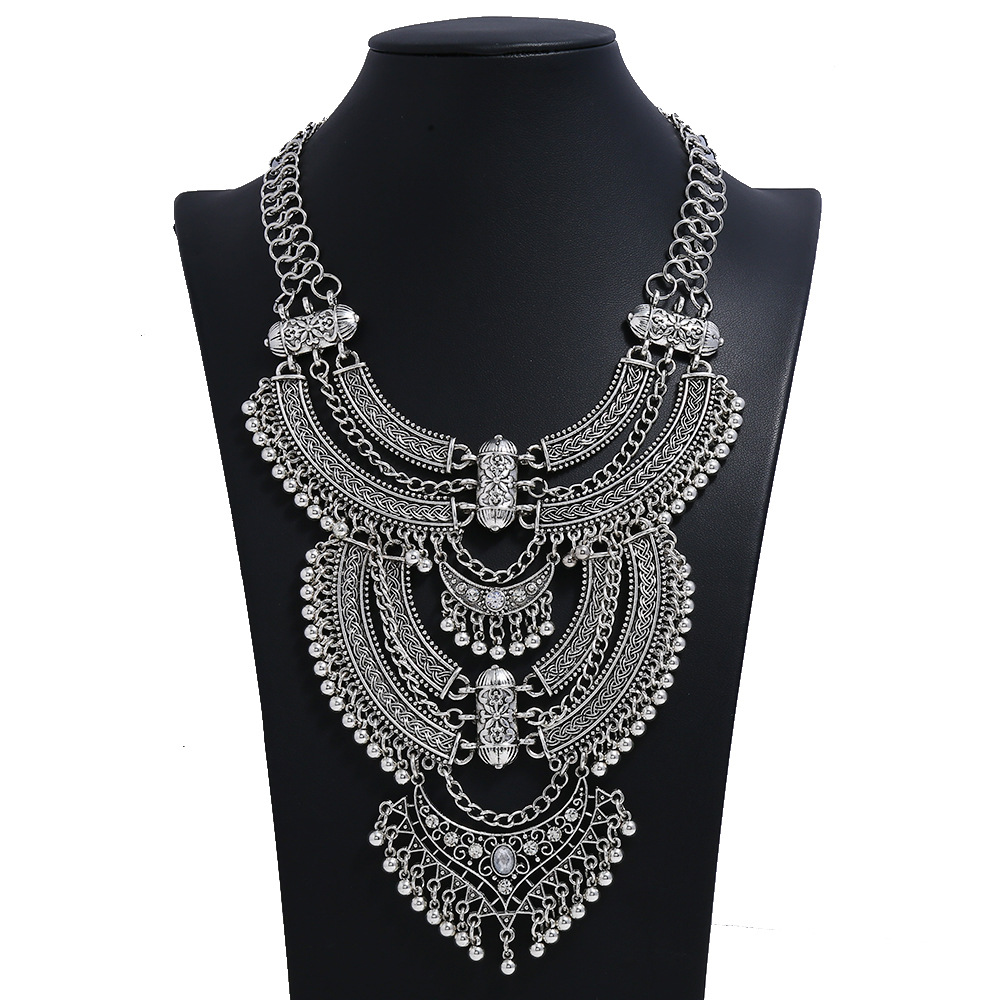 Daily Occasion Alloy Material Retro Ethnic Style Solid Color Alloy Plating Inlay Rhinestones Women's Necklace