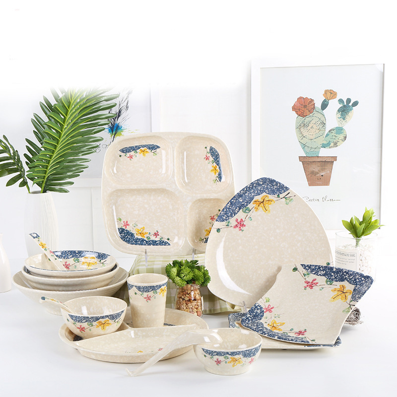 密胺仿瓷饭店餐具中式快餐盘子面碗商用碗盘碗碟套装餐具雪梅套餐