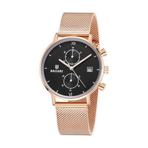 BAGARI/Bestone Men's Business Quartz Watch Waterproof Small Dial Simple Milan Strap Watch 1820
