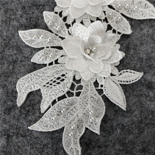 New Embroidery Three-dimensional Lace Collar Hollow Imitation Pearl Cloth Stickers DIY Applique Clothing Accessories Wholesale