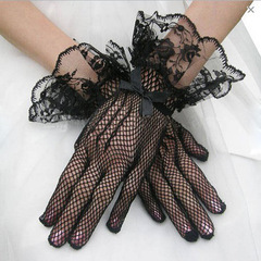 Bridal wedding dress gloves high elastic knitted mesh S58 black and white lace gloves performance costume gloves