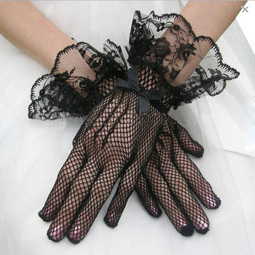 Bridal wedding dress gloves high elastic knitted mesh S58 black and white lace gloves performance costume gloves