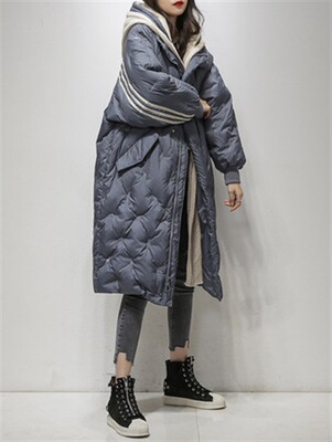 black Hooded Overknee Mid length version Down Jackets 2019 Winter clothes new pattern Korean Edition White duck down fashion thickening coat