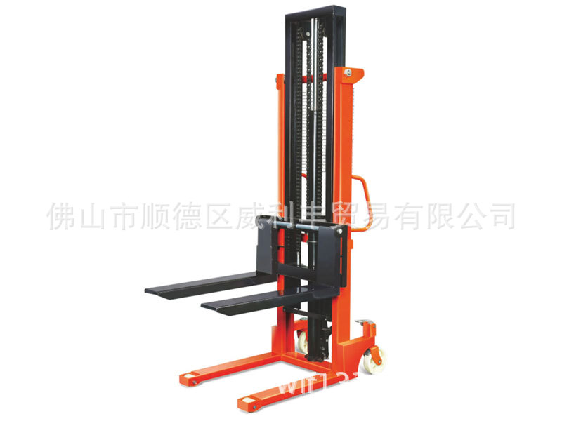 厂价直销牛力牌双门架手动液压升高车E型升降叉车1T2T堆货堆高车