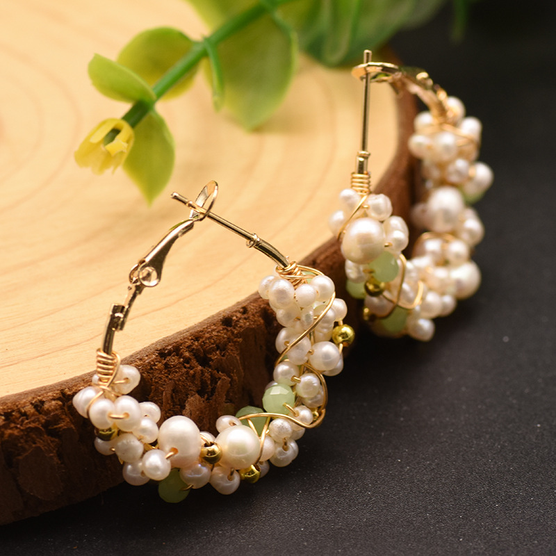 Business Occasion Fashion Geometric Pearl Copper Inlay Natural Stone Earrings 1 Pair
