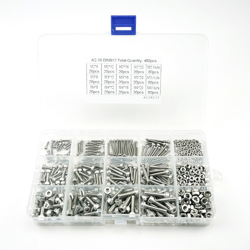 480pcs M2 M3 M4 Promotional Stainless Steel 304 Cup Head Hex Screws and Nuts Combination Set