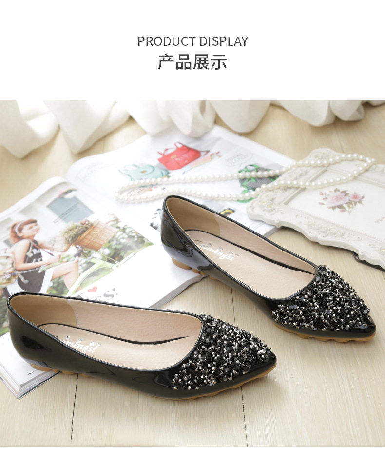 Giày bệt nữ mũi nhọn miệng nông đính sequin và đá pha lê, đế mềm nhẹ nhàng — Màu mơ, Màu đen chi tiết 9