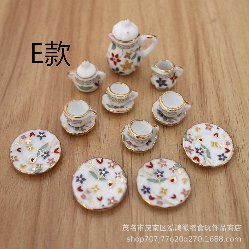 Accesorios de casa de muñecas de tela pequeña modelo en miniatura accesorios de soldado mini simulación juego de té de cerámica conjunto de 17 piezas