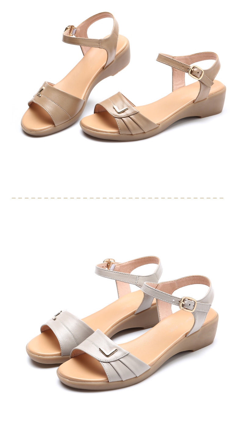 Dép sandal nữ đế bằng da thật mềm mùa hè — Màu đen chi tiết 11