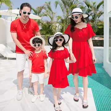 Parent-child clothes 2019 summer clothes a family of three and four mother daughter Korean version parent-child clothes mother women's clothes lovers clothes one piece issued on behalf of - ShopShipShake