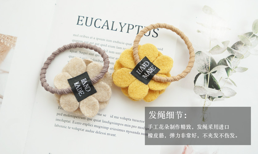 Fashion New Korean Woolen Handmade Cloth Flower Hair Tie Hair Tie Sweet Korean Rubber Band Hair Tie display picture 14