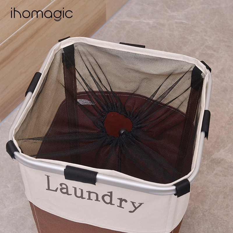 铝合金框架收纳篮 网布束口可折叠洗衣篮 牛津布书记杂志收纳篮