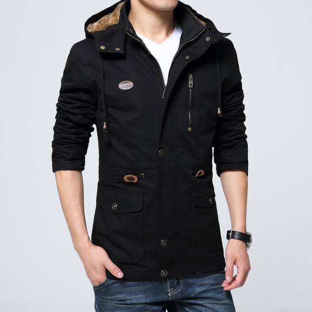 Winter men’s plush and thickened casual jacket medium length trench coat