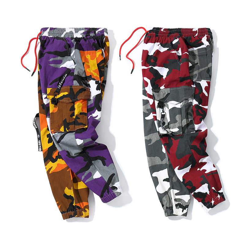 Men Camo Print Drawstring Multi-pocket Cargo Sports Pants