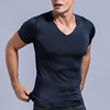 Summer silk black T-shirt for leisure, long-sleeve, with short sleeve, V-neckline, wholesale