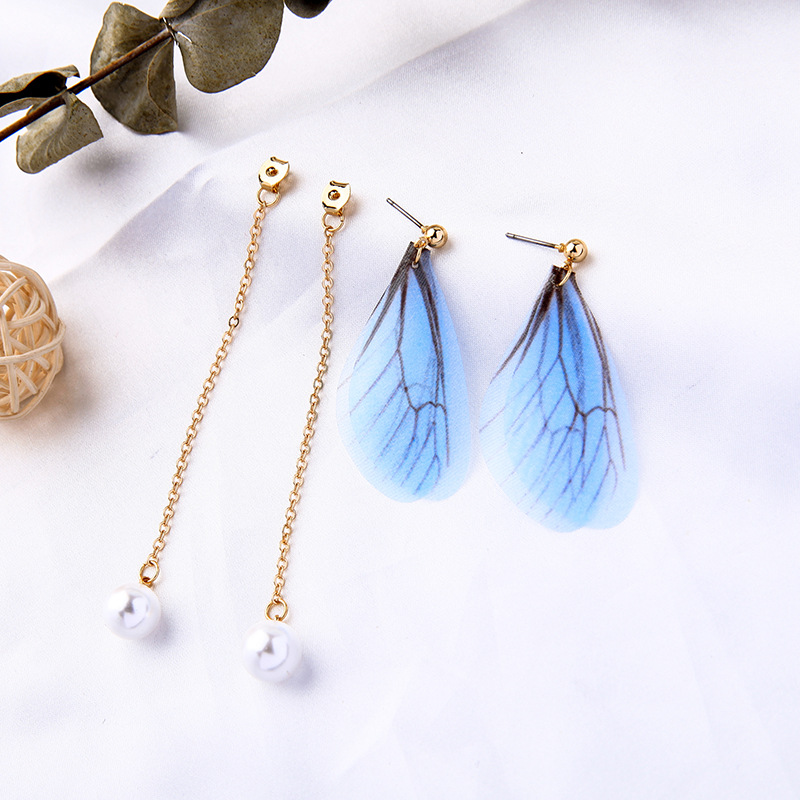 New Long Pearl Drop Earrings Fashion New Two Color Optional Chiffon Stud Earrings display picture 5