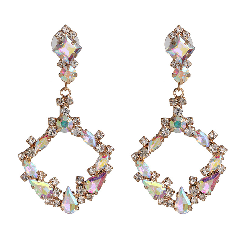 Diamond Geometrical Earrings Colorful Earrings Vintage Color Crystal Stud Earrings display picture 7