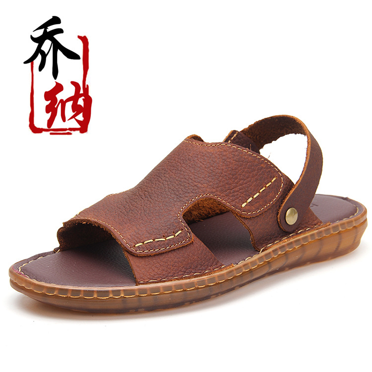 Dropshipping Men's Sandals 2025 New Summer Genuine Leather Non-Slip Soft Sole Slippers Men's Casual Two-Wear Sandals Beach Shoes