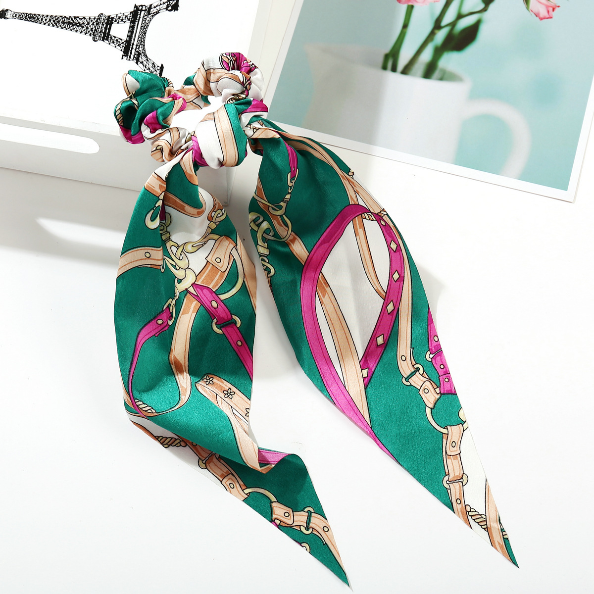 Fashion Creative Chain Printing Simulation Silk Scarf Headband display picture 6