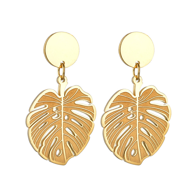 Pendientes De Acero Inoxidable Con Hoja De Oro Bohemio Femenino display picture 4