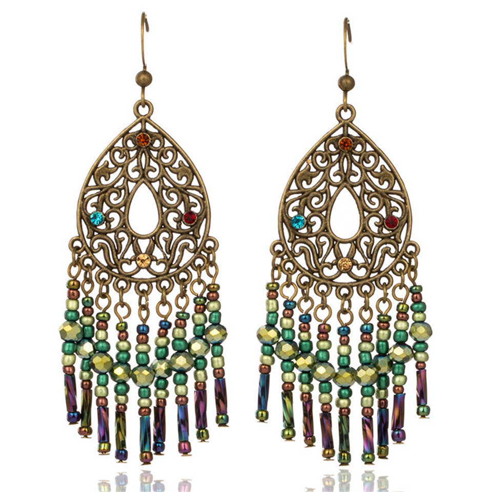 Fashion Miyuki Beads Hollow Carved Tassel Earrings display picture 8