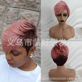 ebay新款欧美女士假发 粉色渐变短发 时尚高温丝 厂家现货 wig