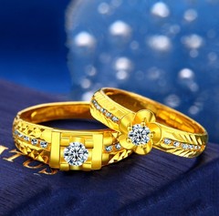 Cross-border Micro-Inlaid Ring, Brass-Gilded Couple's Ring, Vietnamese Gold-Plated Imitation Gold Wedding Jewelry for Men and Women