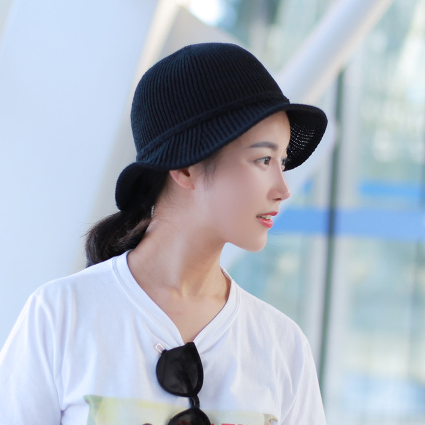chiic纯色镂空渔夫帽女韩国 帽子女夏韩版休闲百搭薄款针织盆帽潮|ru