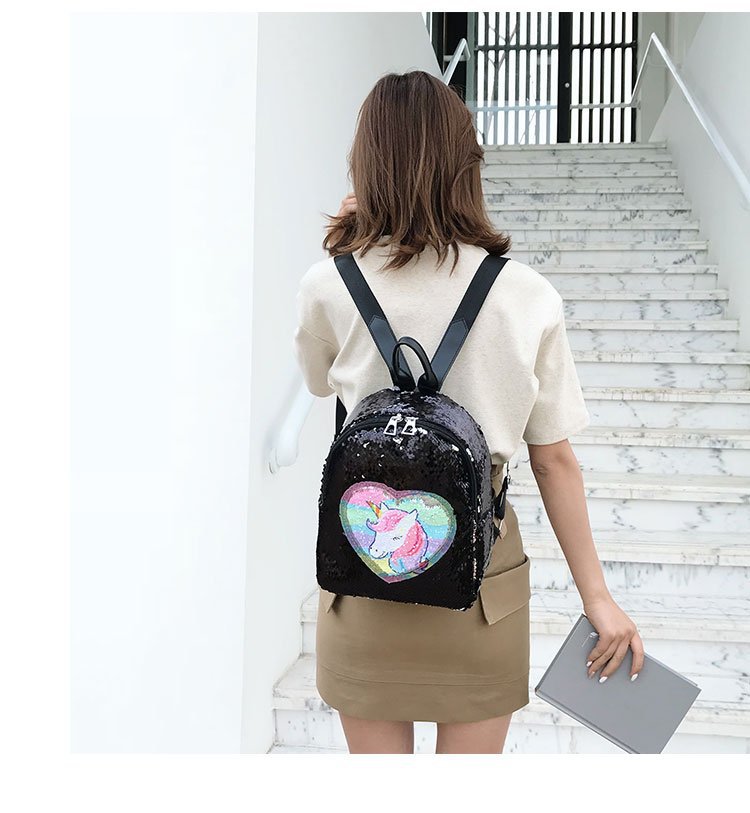 2019夏季新款女士亮片炫彩独角兽双肩包可变色翻面外贸背包学生包 pic 28
