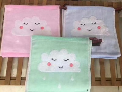 新品无稔刺绣云朵方巾25*25cm带挂购幼儿园擦手巾宝宝口水巾毛巾|ms