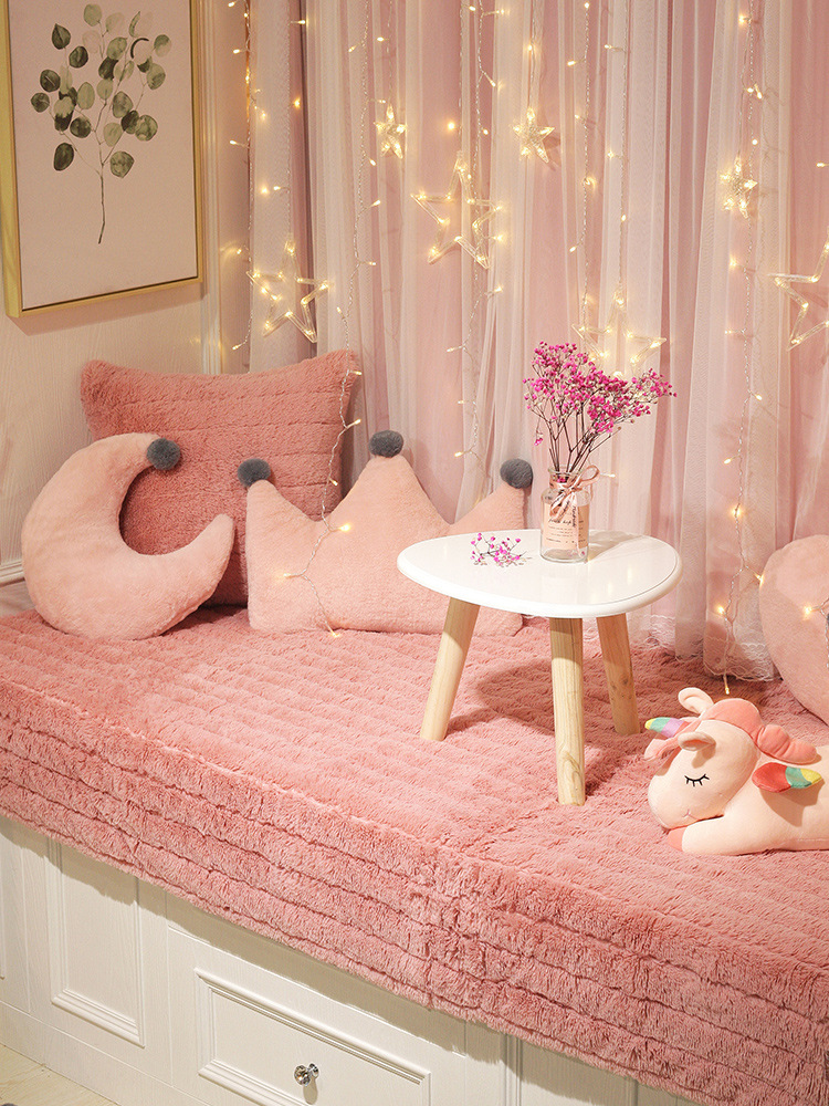 毛绒飘窗垫窗台垫布艺田园生活飘窗榻榻米坐垫子加厚防滑阳台垫|ru