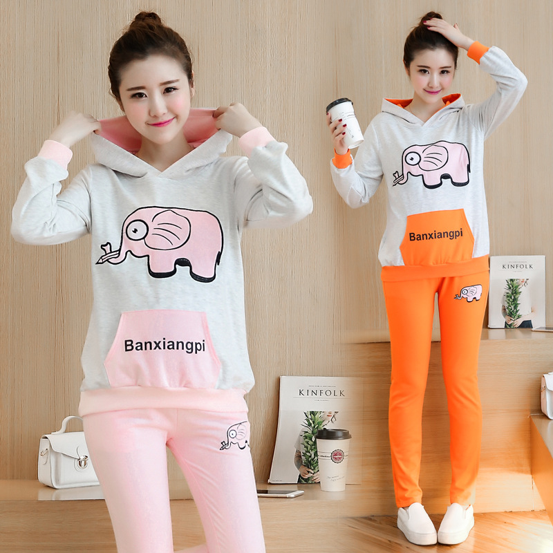 时尚卫衣女2019秋冬季装棉套装新款套头孕妇装休闲运动女装外套