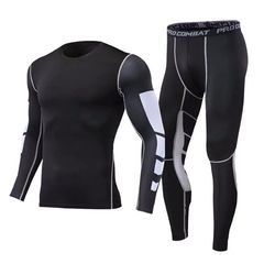 Men's Winter and Autumn Fitness Suit Two-Piece Tight Bodysuit Long-Sleeve Sports Training Running Basketball Moisture-Wicking High-Elastic Set