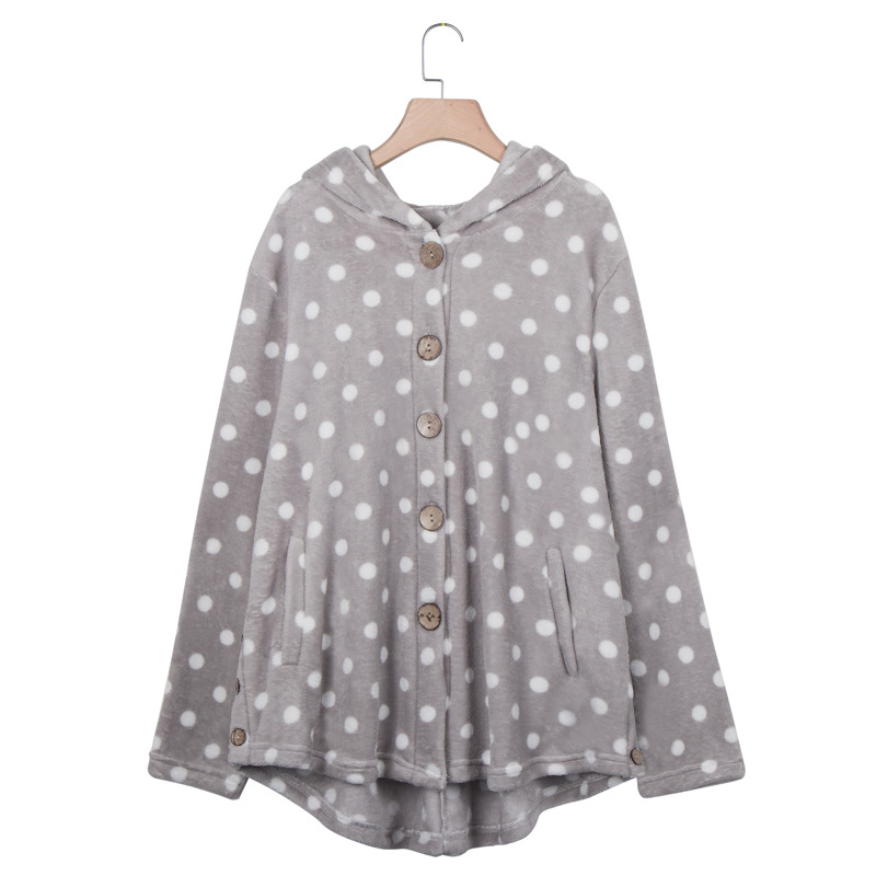 loose solid color polka dot hooded cardigan jacket  NSLK18852