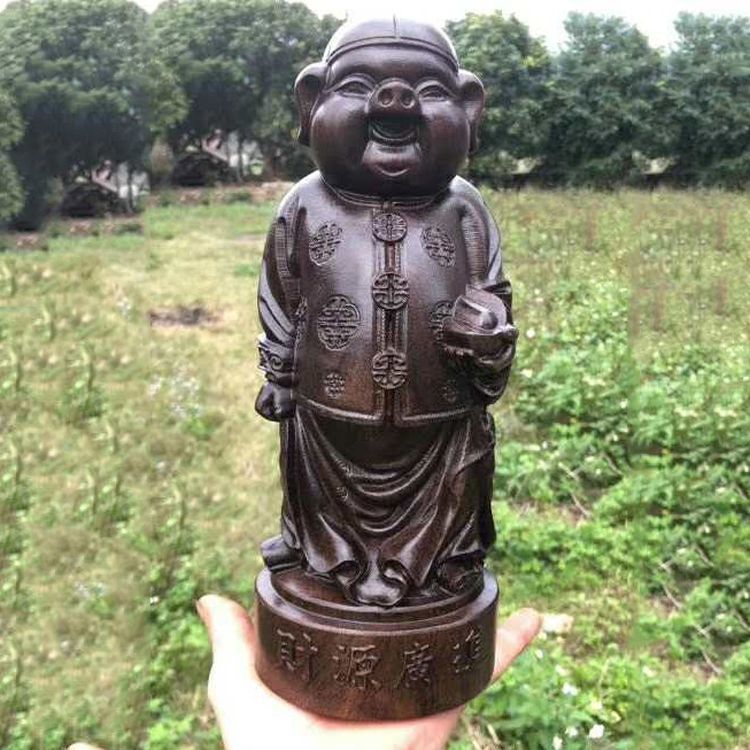 越南沈香木發財福豬木雕生肖擺件實木質大號客廳風水紅木工藝品