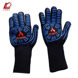 外贸出口大码双面硅胶防滑耐高温手套BBQ烧烤隔热微波炉手套