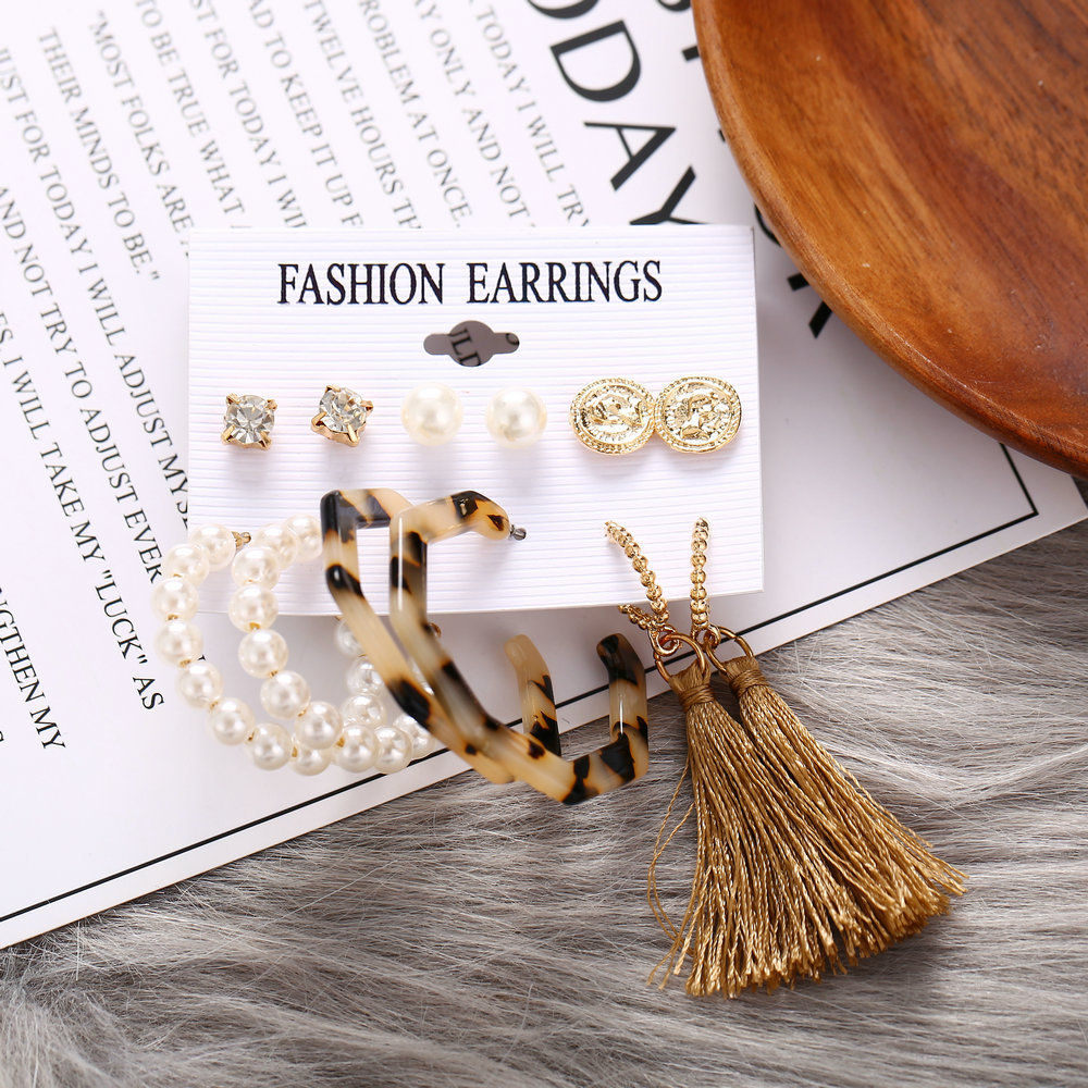 Acrylic Artificial Pearl Circle Tassel Earrings Set 6 Piece Set Hot Selling Earrings Wholesale Nihaojewelry display picture 23